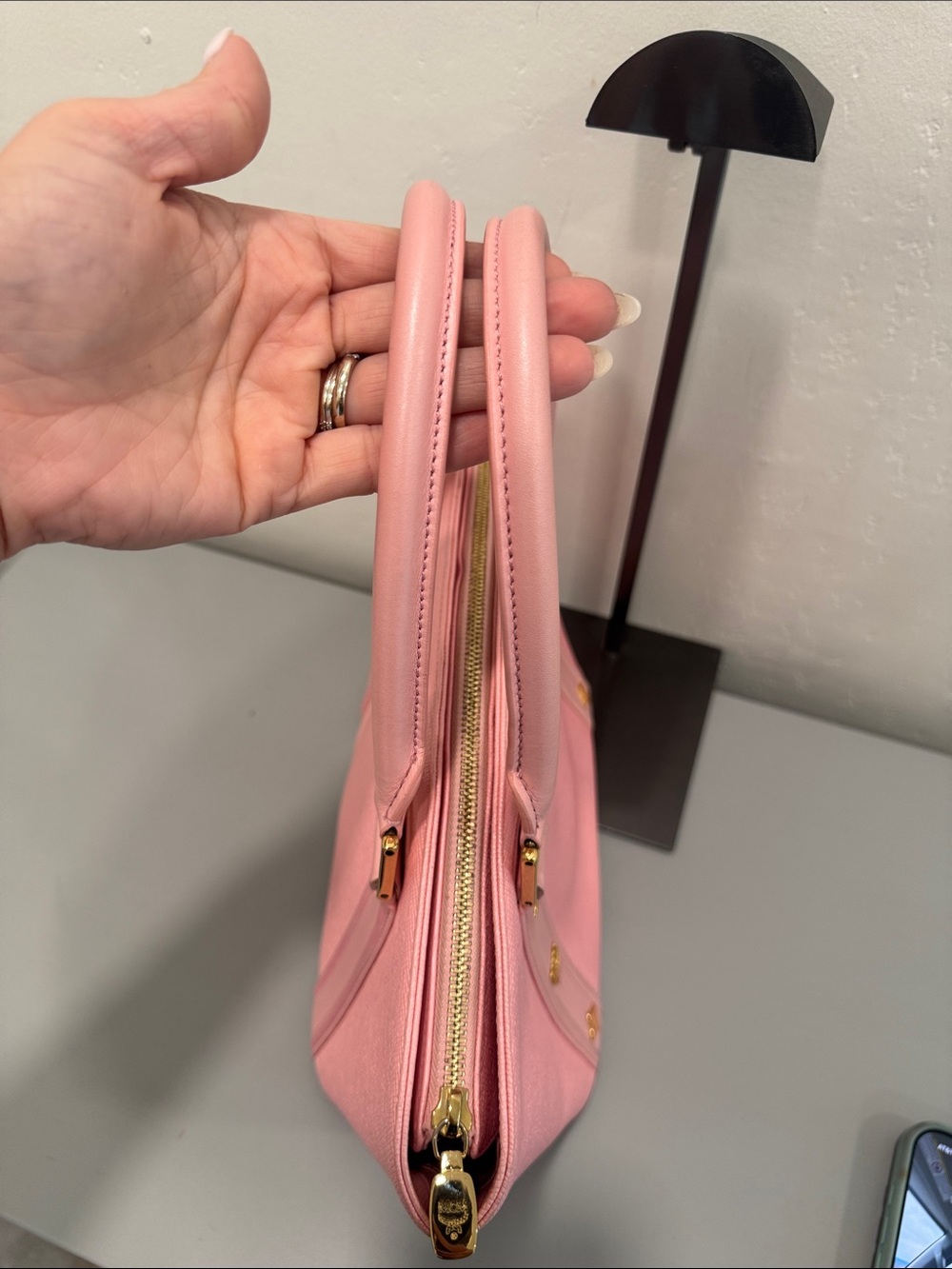 MCM Pink Leather Structured Top-Handle Tote with Gold Hardware - Picture 5 of 8